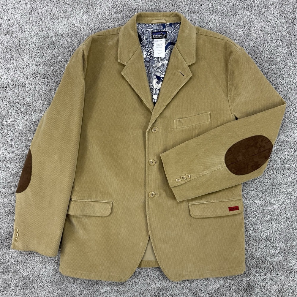 Patagonia Spoken Word Jacket Men's L Beige Organic Cotton Corduroy Elbow Patch